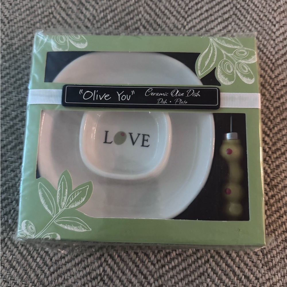 Ceramic Olive Dish Set - White and Green
